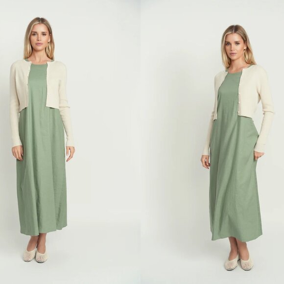 Point Linen Crew Neck MAXI Dress - fits like a small - Picture 1 of 1